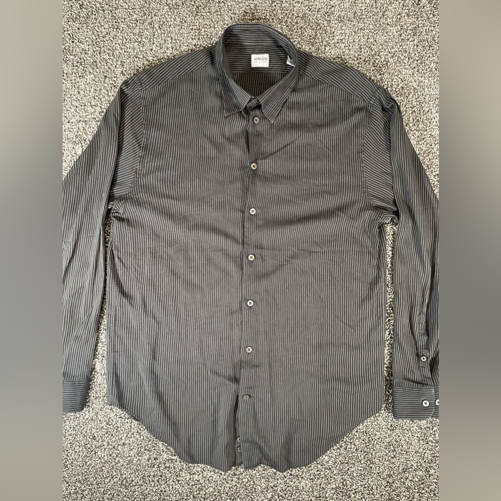 Armani Collezioni Men’s Large Button Up Long Sleeve Shirt Black White Stripes